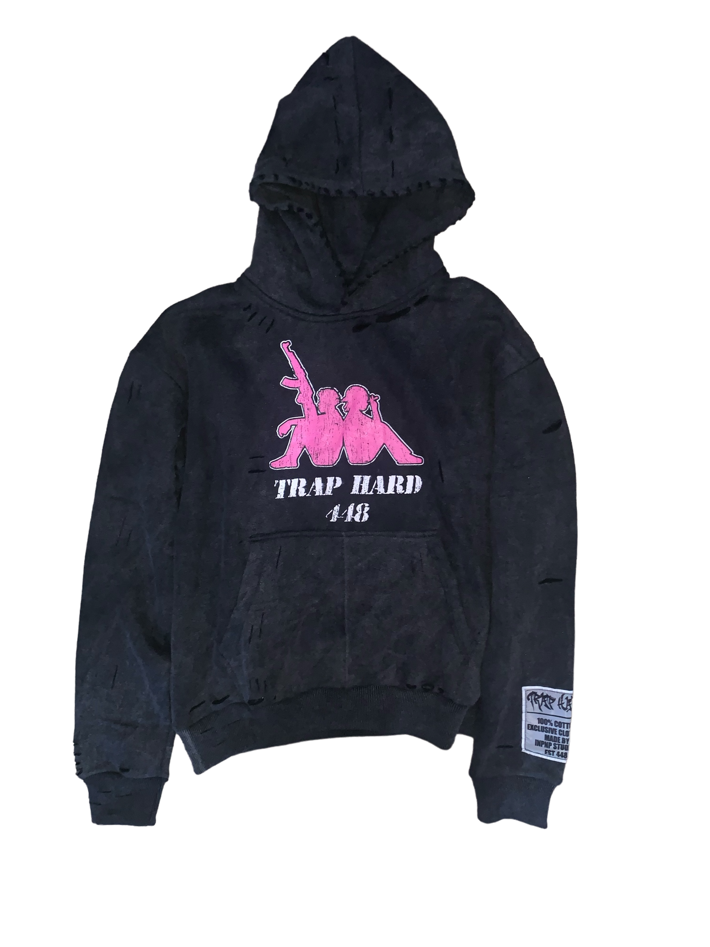 Trap Hard Acid Wash Pink and Black Hoodie