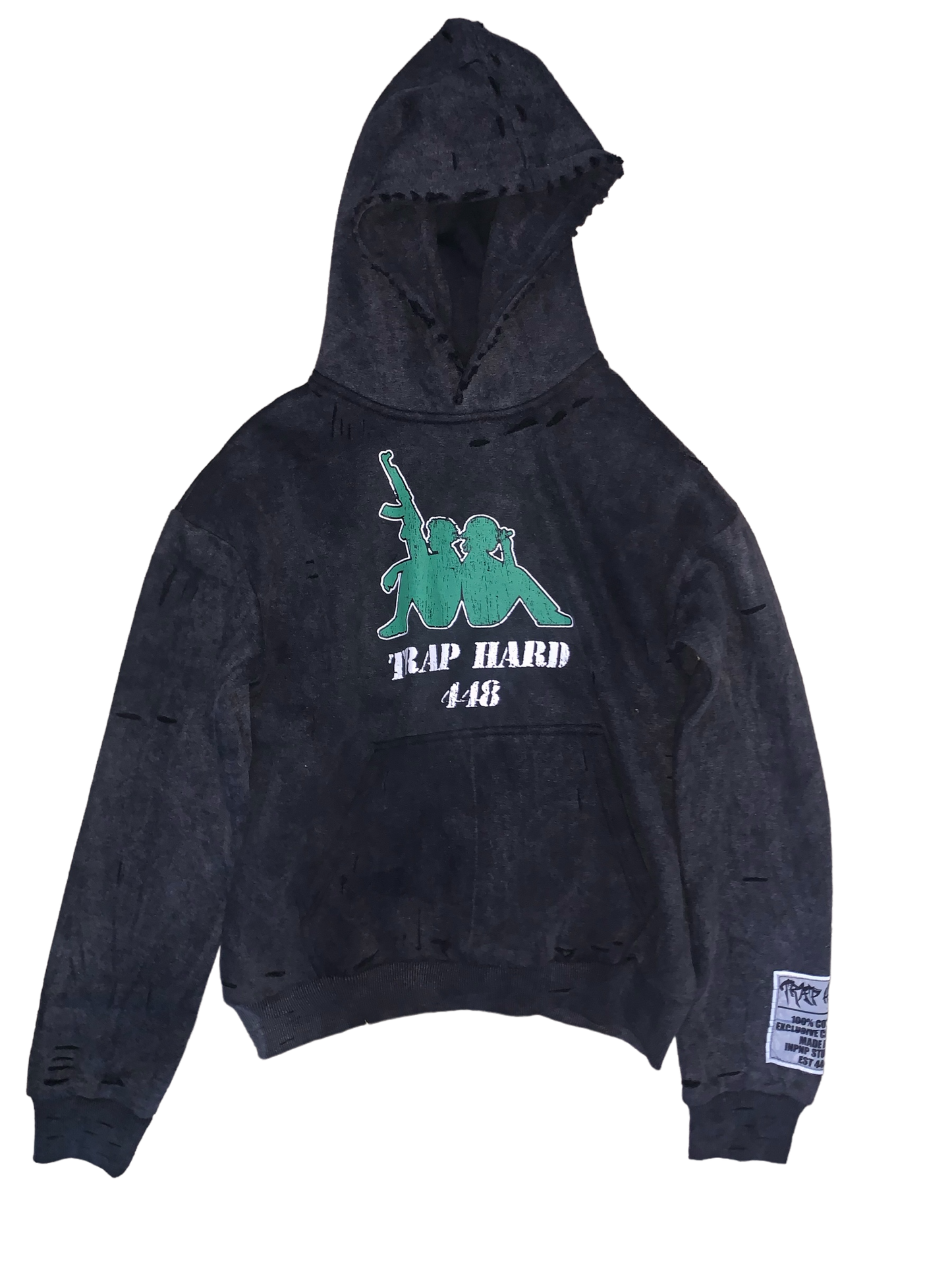 Trap Hard Acid Wash Green and Black Hoodie